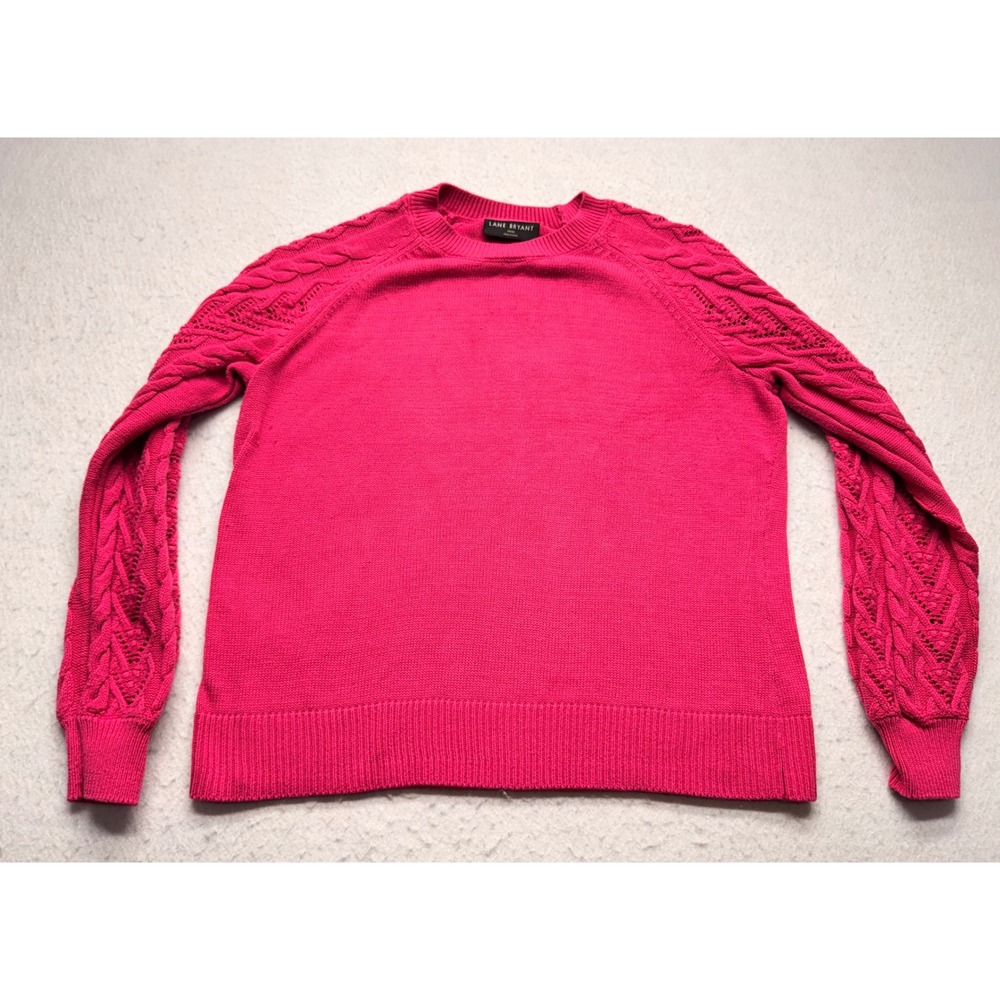 Lane Bryant Pink Cable Knit Pointelle Sleeve Crew Neck Sweater Plus Size 14/16
